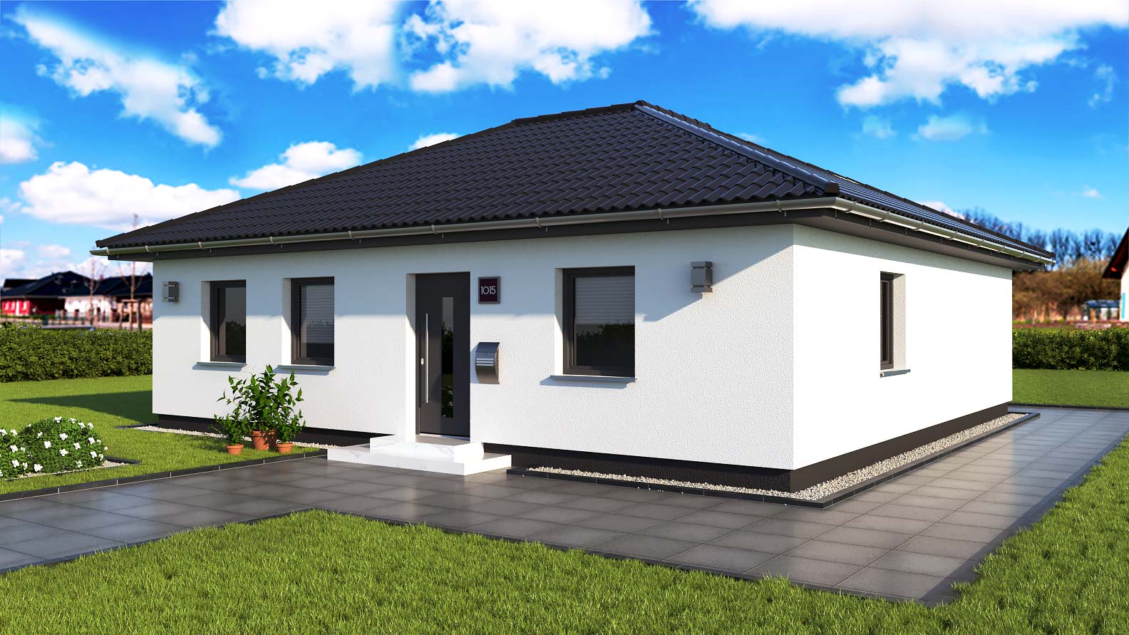 EWA-Bungalow Amrum 96qm Massivhausbau Leipzig Halle Wittenberg Vorderansicht