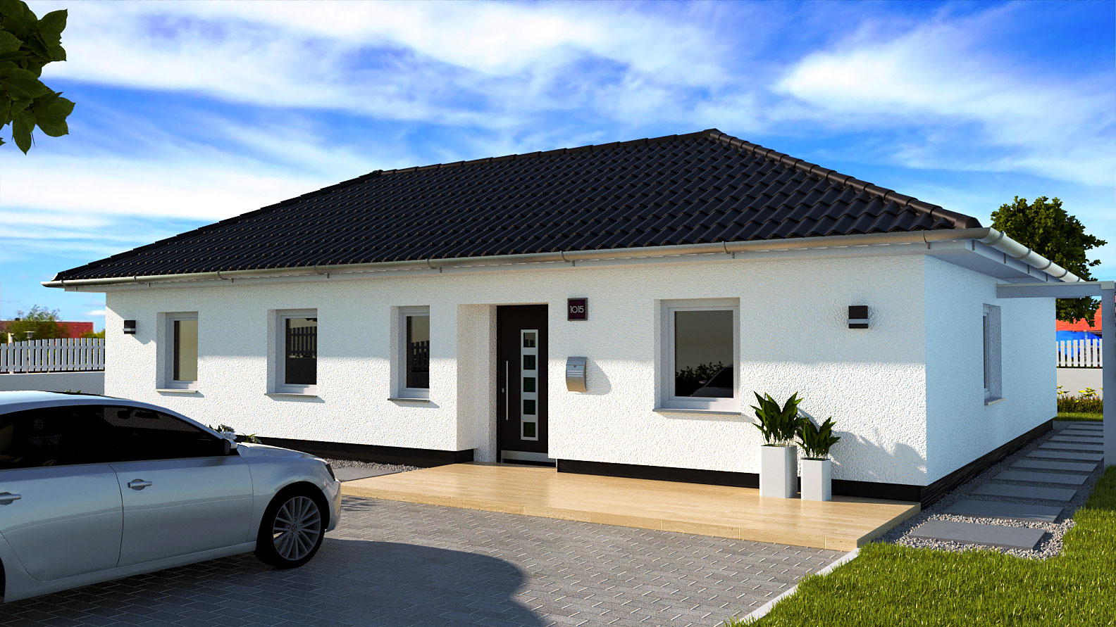 EWA-Bungalow Darß 115qm Massivhausbau Leipzig Halle Wittenberg Vorderansicht