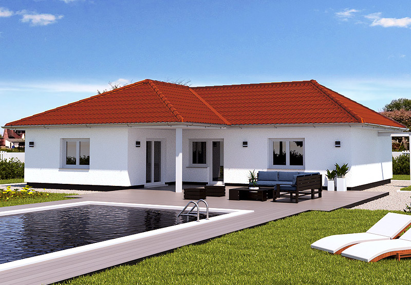 EWA-Bungalow Darß 115qm Massivhausbau Leipzig Halle Wittenberg rotes Dach