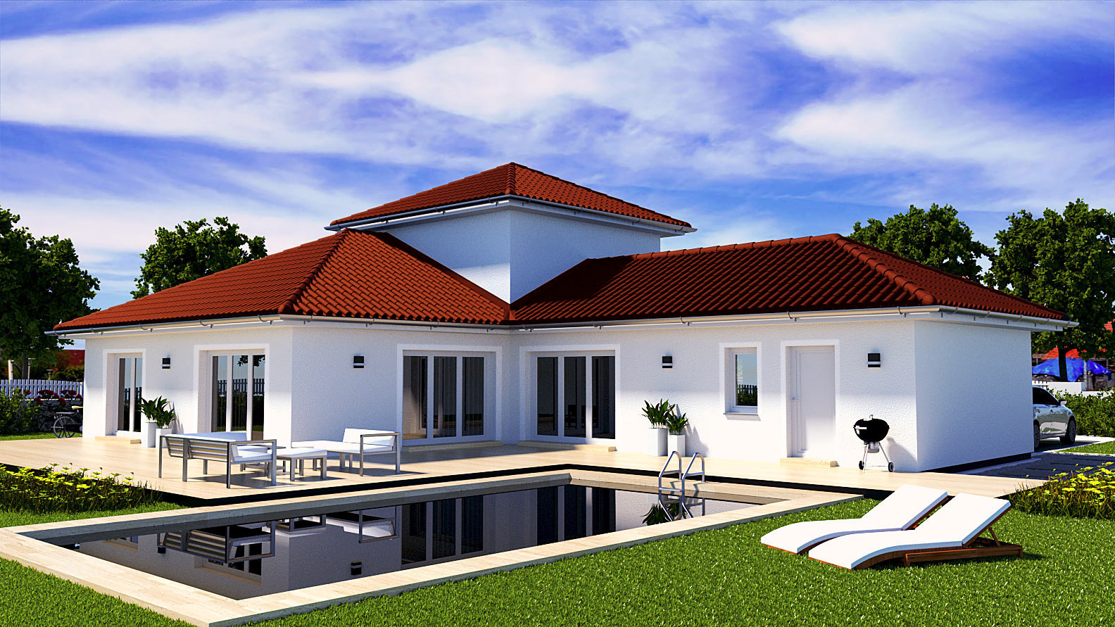 EWA-Bungalow-Rügen-174qm-Hausbau-Berlin-Brandenburg-Magdeburg-Rückansicht-rotes-Dach EWA-Bungalow Rügen 174qm Hausbau Berlin Brandenburg Magdeburg Rückansicht rotes Dach