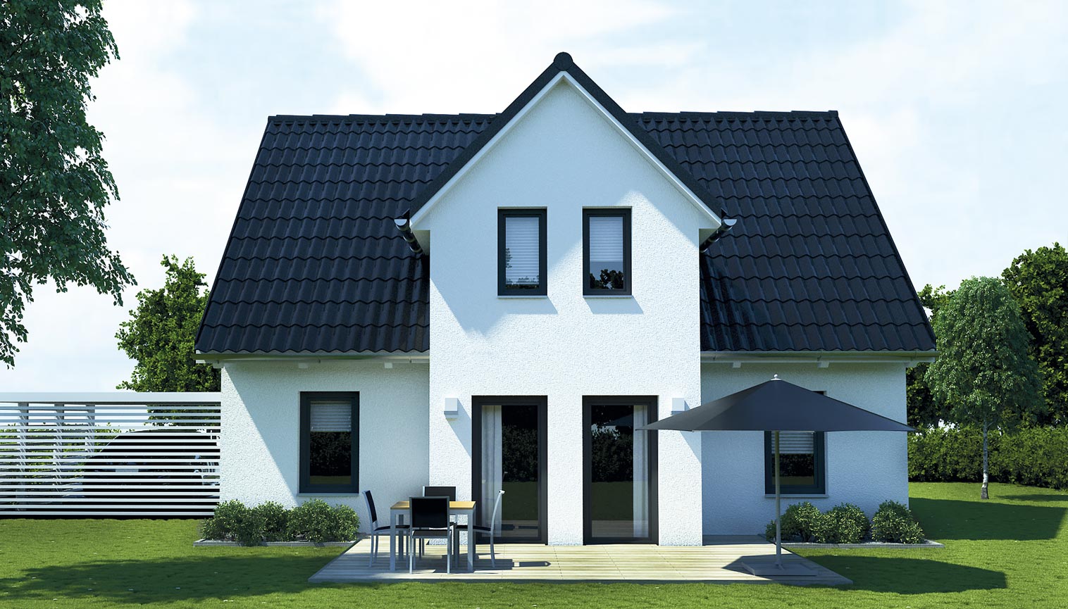 EWA-Landhaus Altmark 172qm Hausbau Berlin Brandenburg Magdeburg Rückansicht