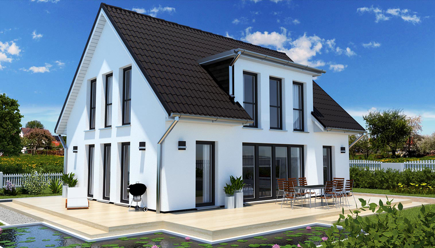 EWA-Landhaus Schönwalde 143qm Hausbau Berlin Brandenburg Potsdam Rückansicht