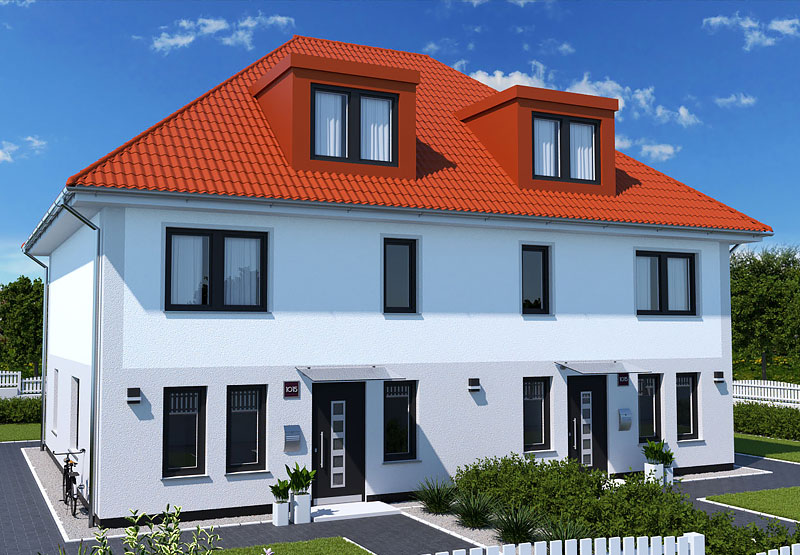 EWA-Doppelhaus Werder Exklusiv 344qm Hausbau Berlin Brandenburg Potsdam rotes Dach