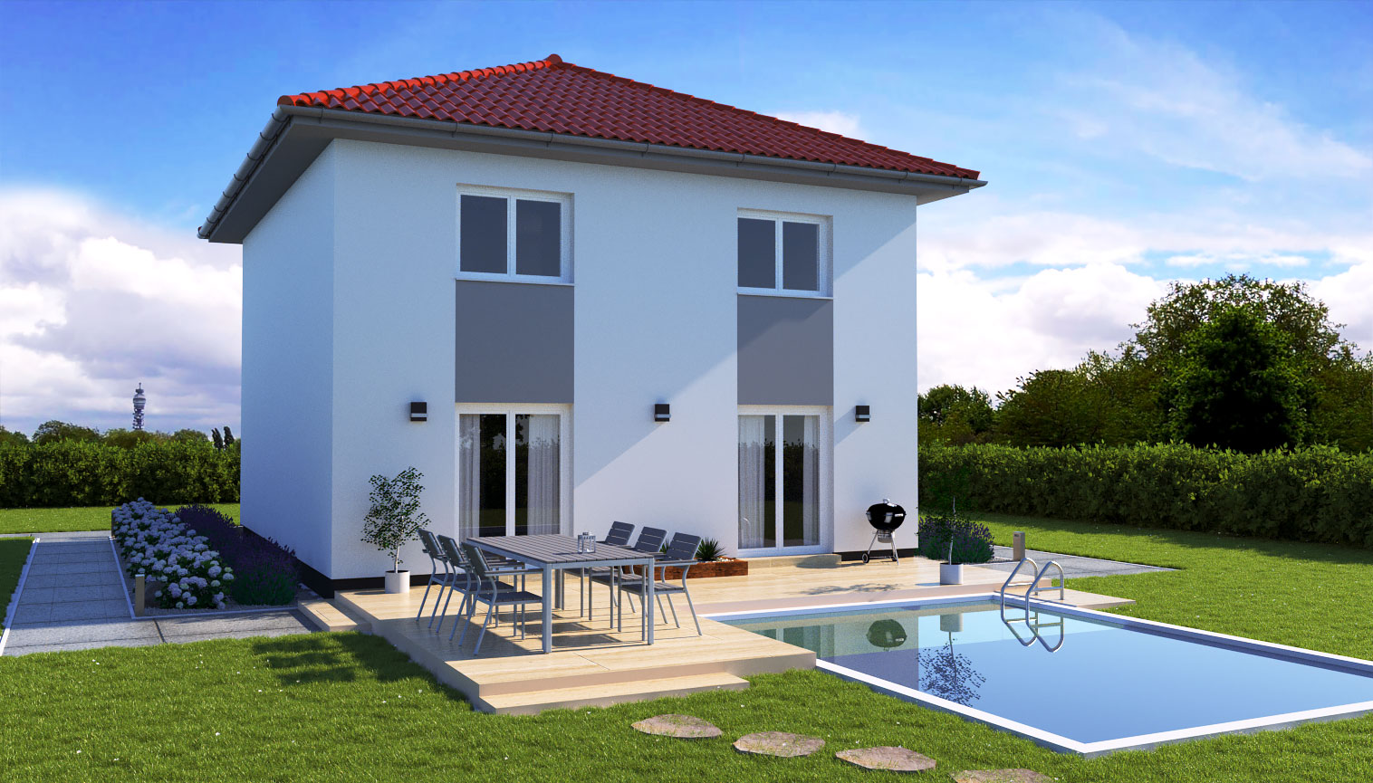 EWA-Stadtvilla-Leipzig-126qm-Massivhausbau-Leipzig-Halle-Wittenberg-Rückansicht-rotes-Dach EWA-Stadtvilla Leipzig 126qm Massivhausbau Leipzig Halle Wittenberg Rückansicht rotes Dach