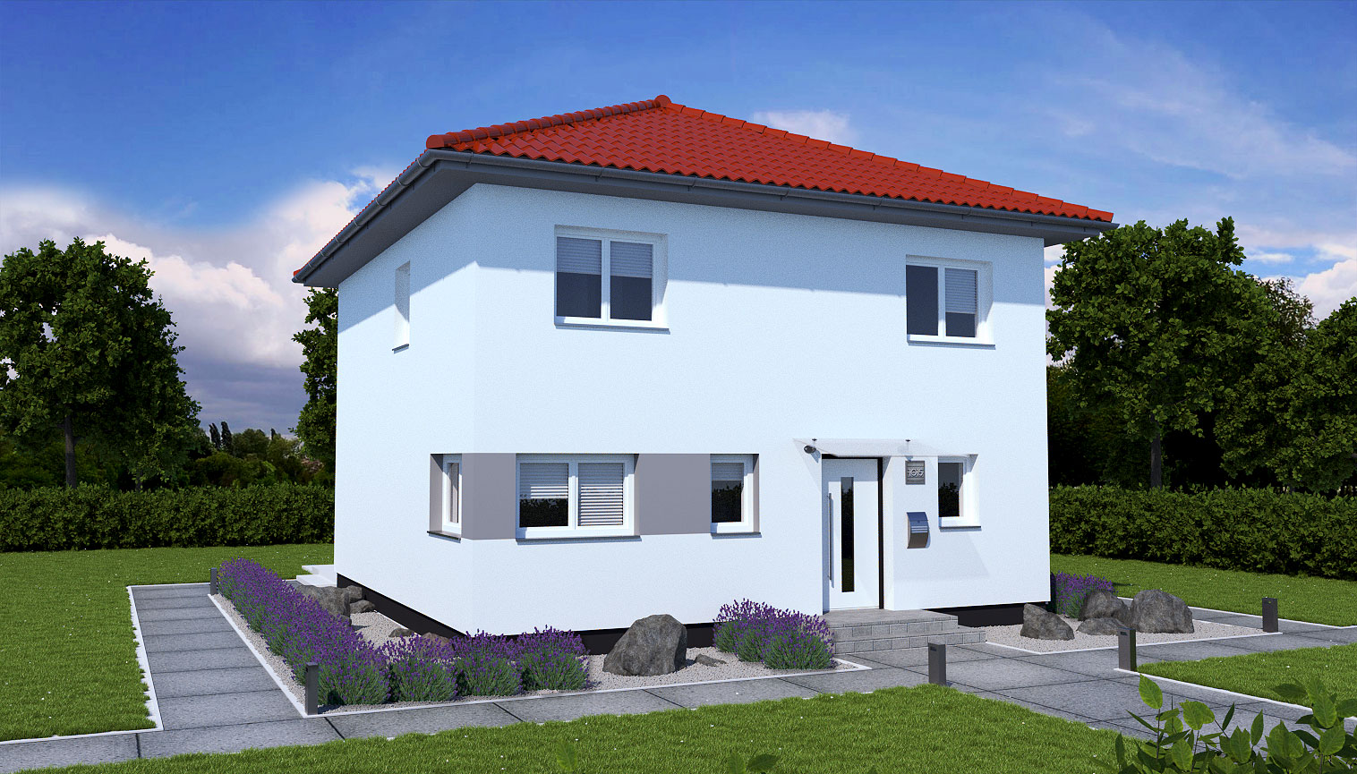 EWA-Stadtvilla-Leipzig-126qm-Massivhausbau-Leipzig-Halle-Wittenberg-Vorderansicht-rotes-Dach EWA-Stadtvilla Leipzig 126qm Massivhausbau Leipzig Halle Wittenberg Vorderansicht rotes Dach