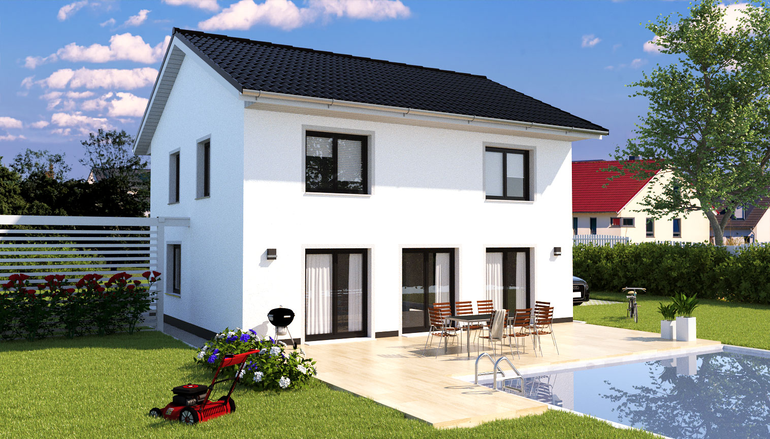 EWA-Stadtvilla Lichterfelde SD 163qm Massivhausbau Leipzig Halle Wittenberg Rückansicht