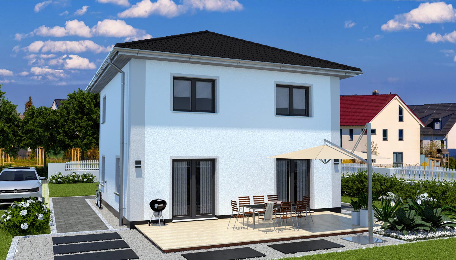 EWA-Stadtvilla-Magdeburg-130qm-Hausbau-Berlin-Brandenburg-Magdeburg-Rückansicht EWA-Stadtvilla Magdeburg 130qm Hausbau Berlin Brandenburg Magdeburg Rückansicht