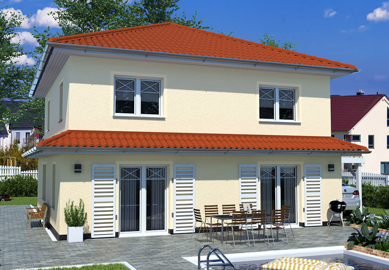 EWA-Stadtvilla Mediterran 151qm Hausbau Berlin Brandenburg Potsdam rotes Dach